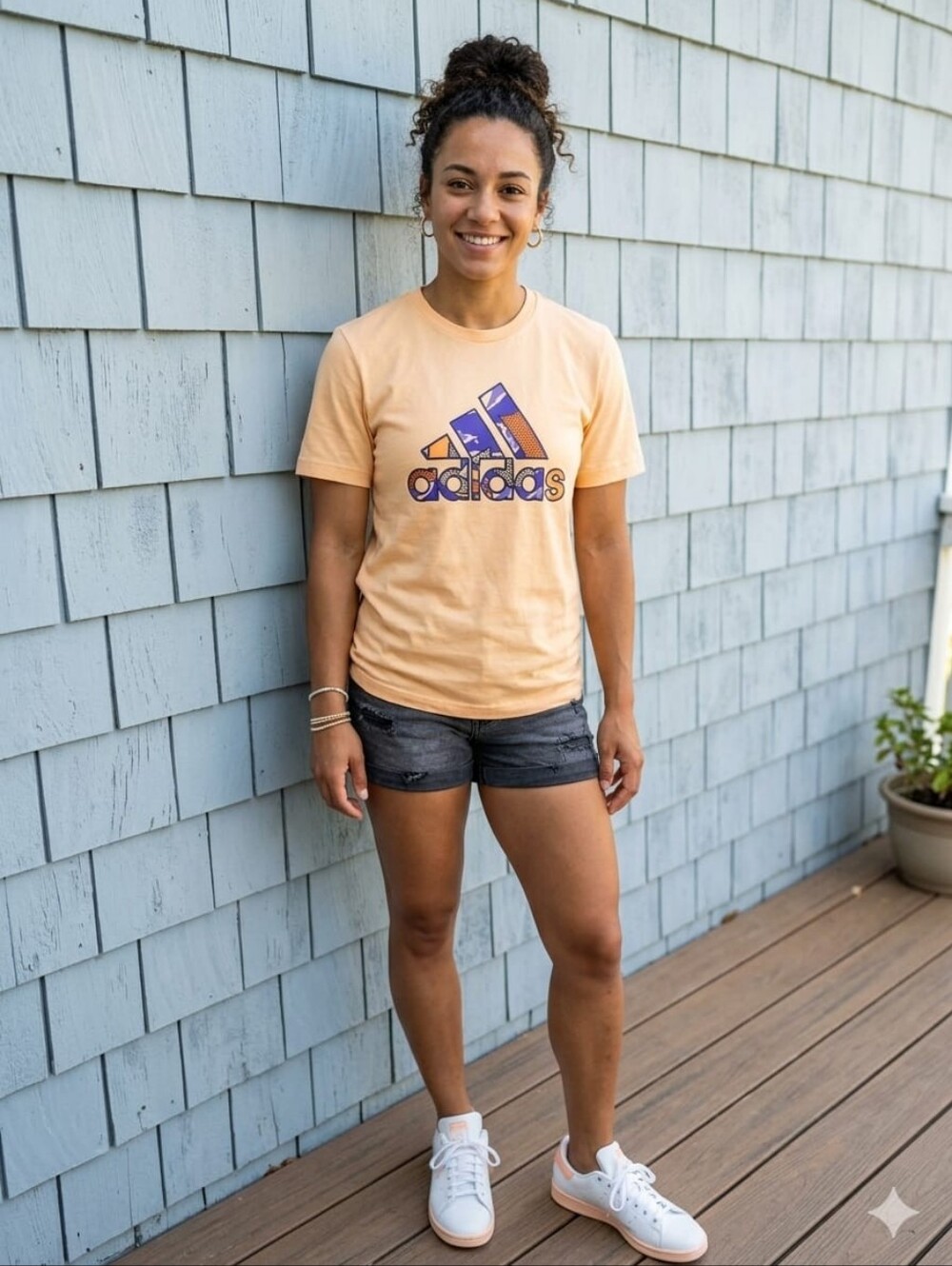 adidas Peach Tee with Purple & Orange Logo